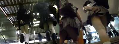 スカートを抑えてもパンツが観えちゃう急な階段！