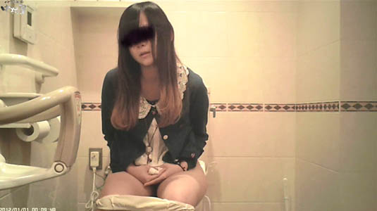 浮かない表情で便座に座って用を足しています