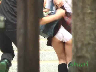 スカートめくられ白パンツ丸見えのJK
