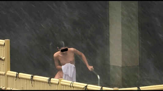 おっぱい小ぶりな女子が露天のお湯に入ります